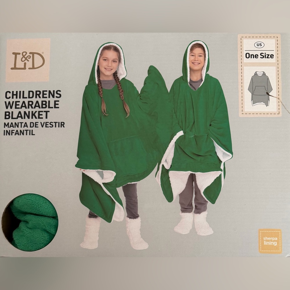 Kids Wearable Blanket Hooded Cape - Green